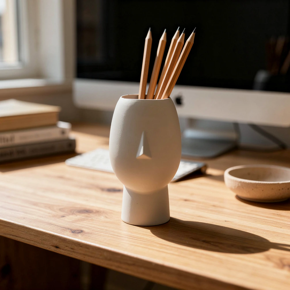Prosopo Decor in Pure White used as a pencil holder