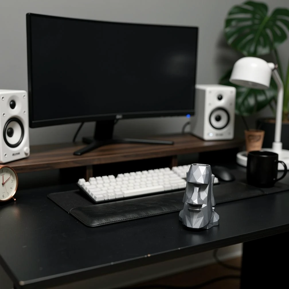 The Maoi in Silver styled on a desk