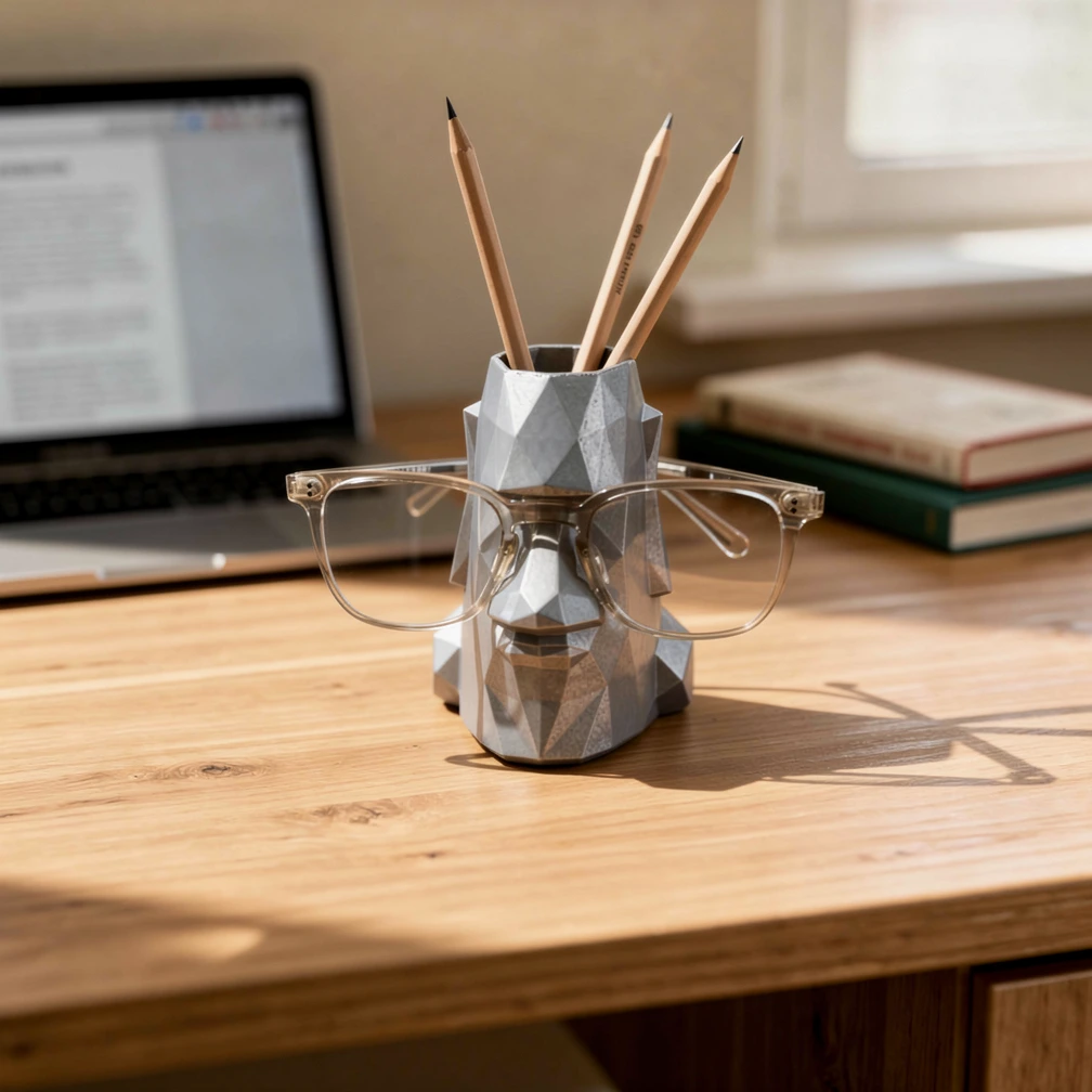 The Maoi in Silver used as a pencil holder